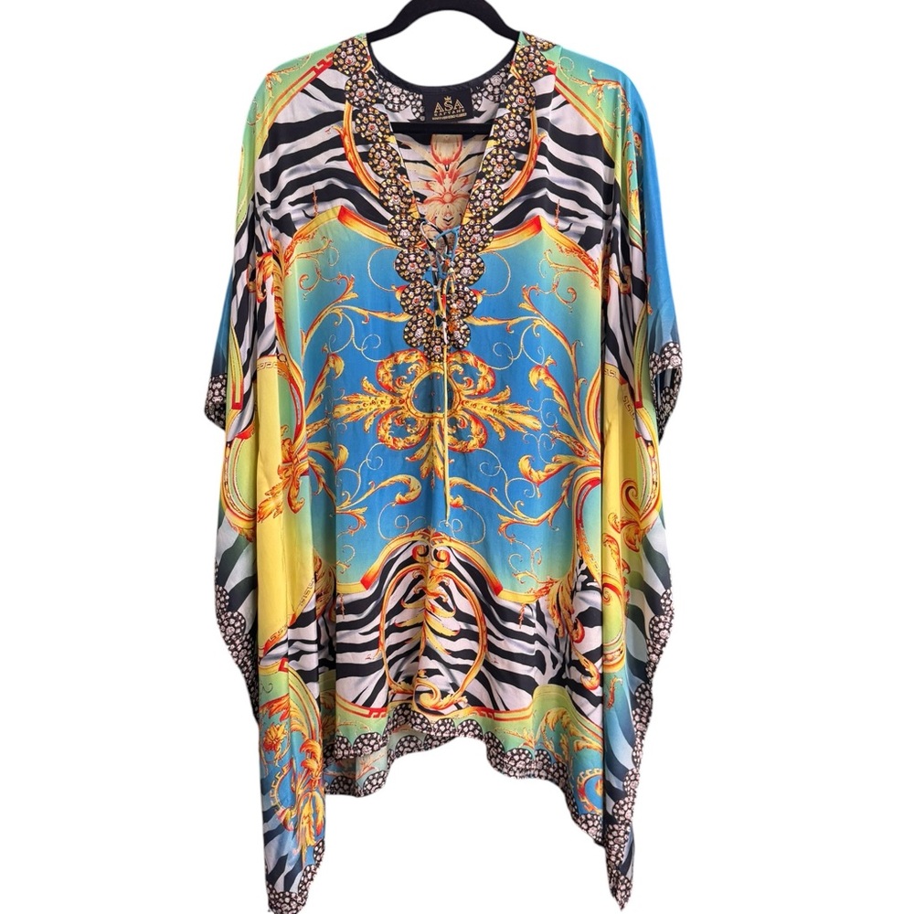 ASA KAFTANS Blue & Yellow Kaftan Top